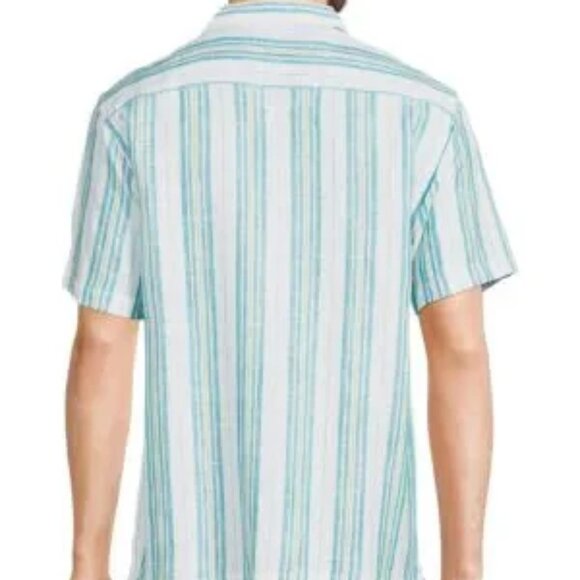 Stitch Note Sky Blue Stripe Linen Camp Vacation Shirt - Picture 2 of 2